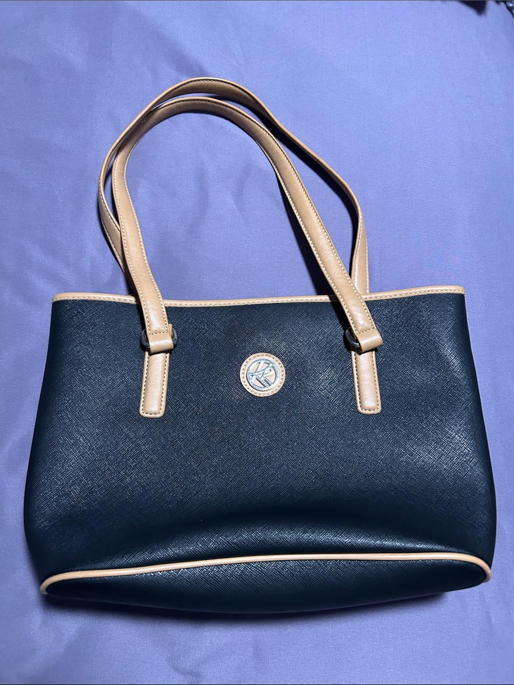 Kim Rogers Black Handbag Tote with Tan Trim